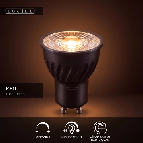 Lucide MR11 - Ampoule led - Ø 3,5 cm - LED Dim to warm - GU10 (MR11) - 1x4W 2200K/3000K - Noir - USP